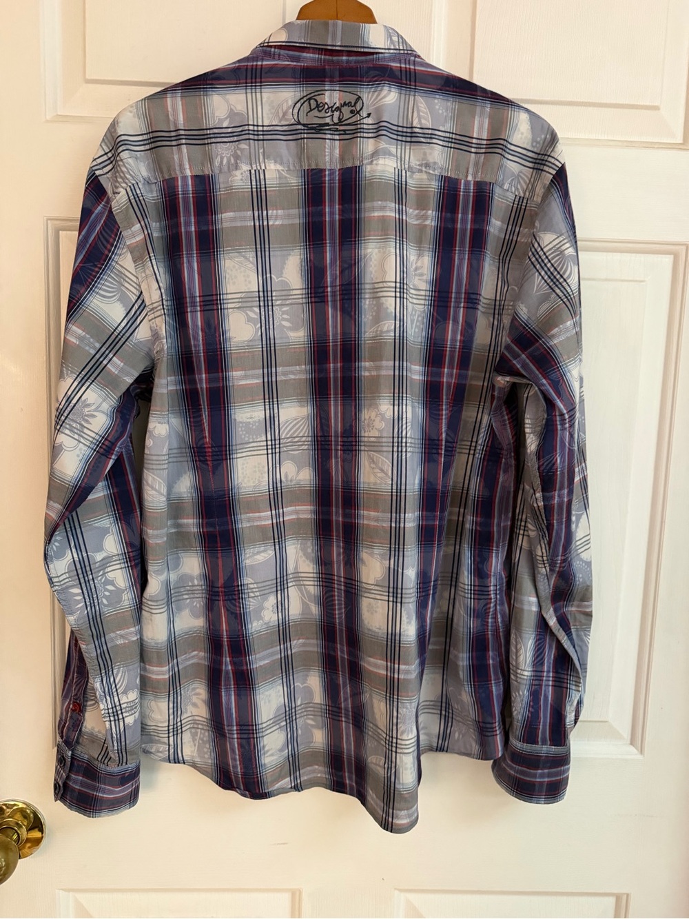 Desigual Men's Plaid Button-Up Shirt in Blue, Gray & Red - Picture 4 of 9